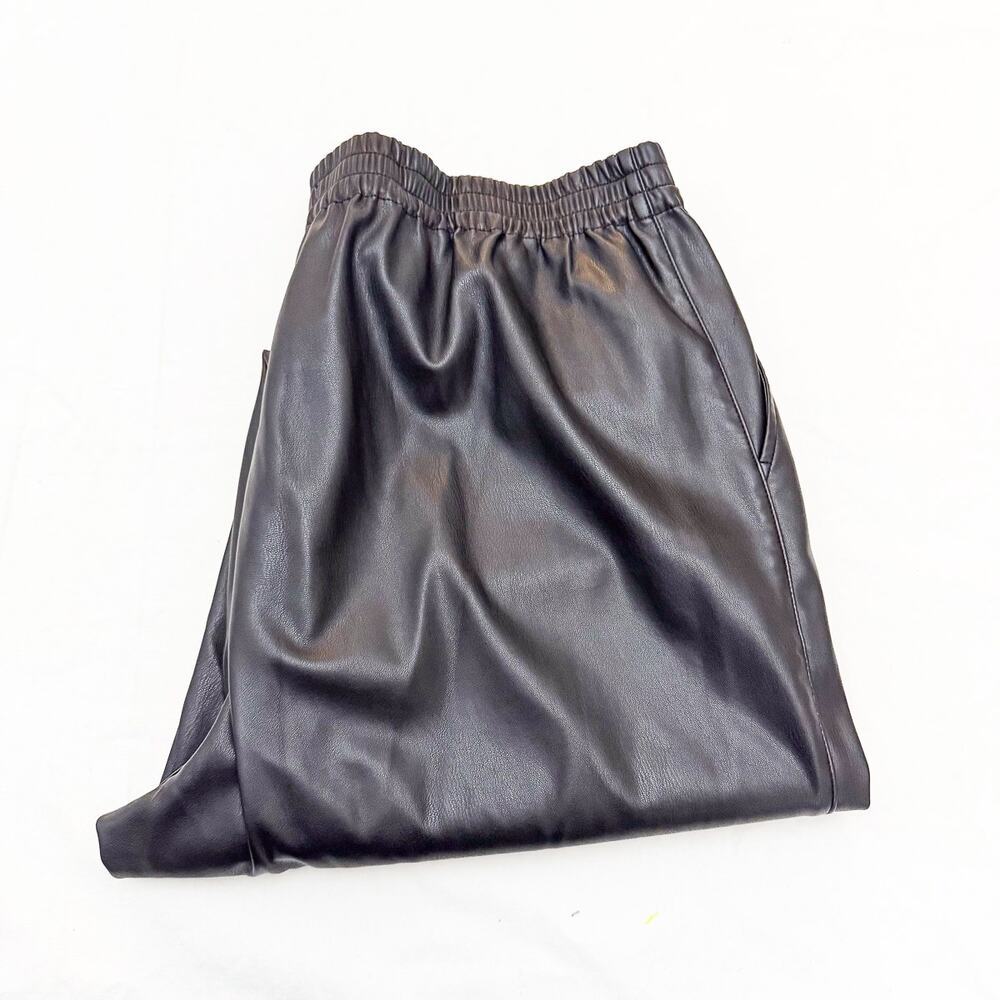 Madewell Black Faux Leather Zip Fly Dress Pants Straight Leg Stretch Size XL